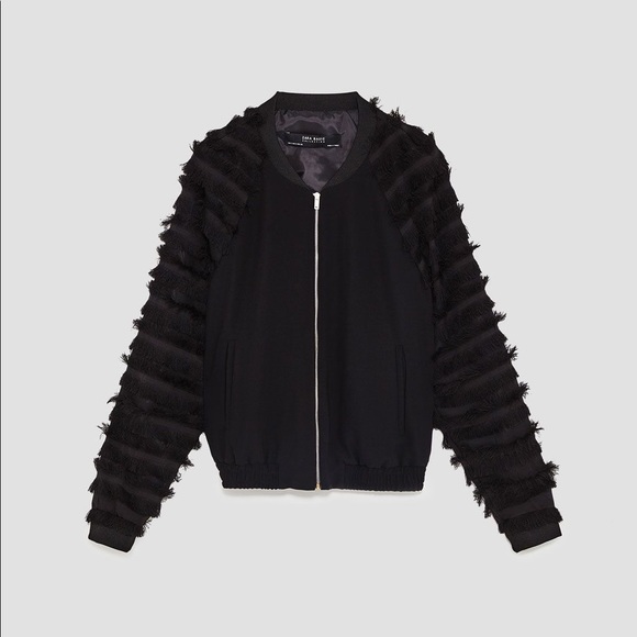 ZARA FEATHER SLEEVE BLACK BOMBER - Picture 3 of 6